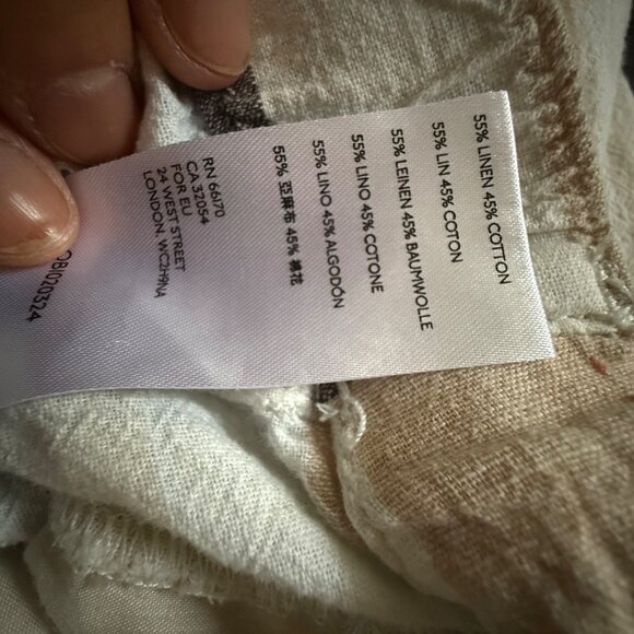 Anthropologie Striped Wide-Leg Linen/Cotton Pants With Tie Belt Beige/Brown Stri - Picture 6 of 6